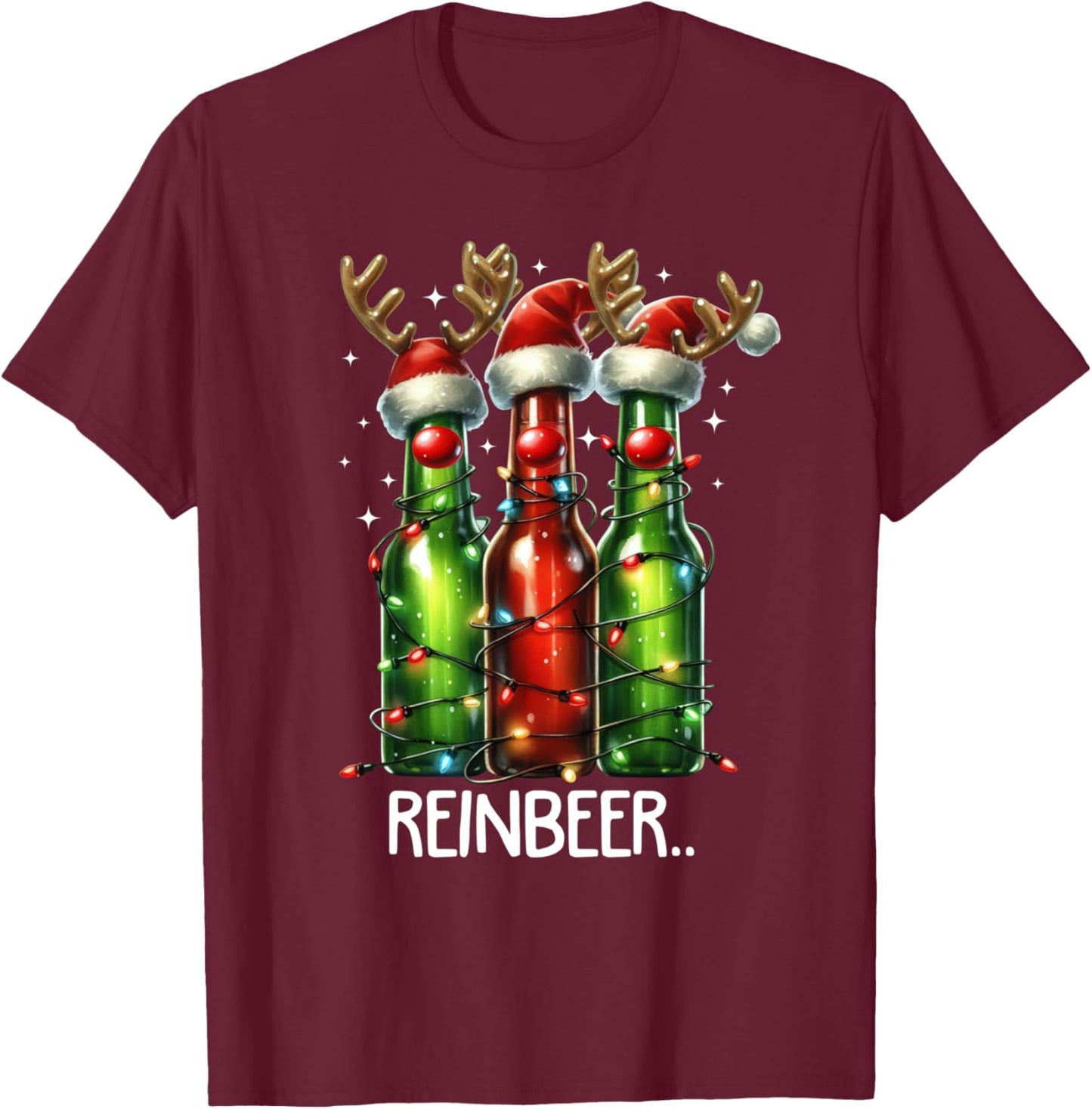 Reinbeer Funny Adult Christmas Beer Drinking Pajama Outfits T-Shirt - T-Shirt | Maroon