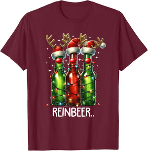 Reinbeer Funny Adult Christmas Beer Drinking Pajama Outfits T-Shirt - T-Shirt | Maroon