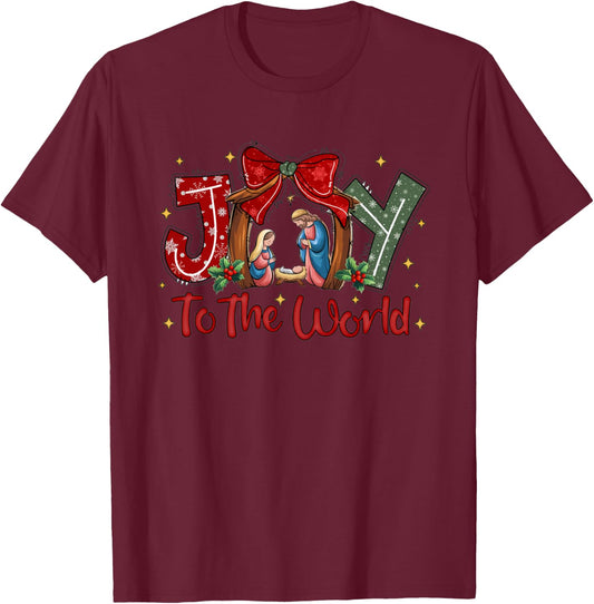 Joy To The World Christian Christmas Coquette Oh Holy Night T-Shirt - T-Shirt | Maroon