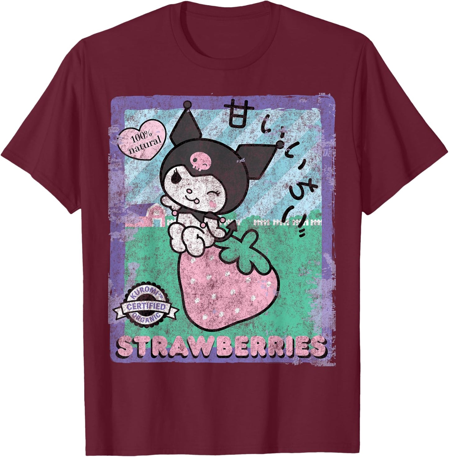 BONRI Kuromi Strawberry Picking Strawberries Farm sleeve/type T-Shirt - T-Shirt | Maroon