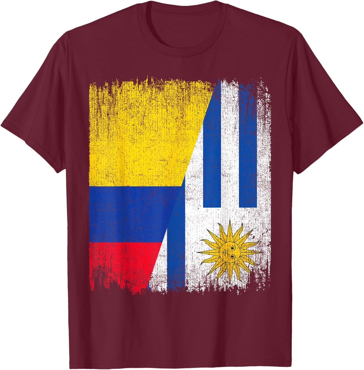 Half Colombia Uruguay Flag Colombian Uruguayan Pride Roots T-Shirt - T-Shirt | Maroon