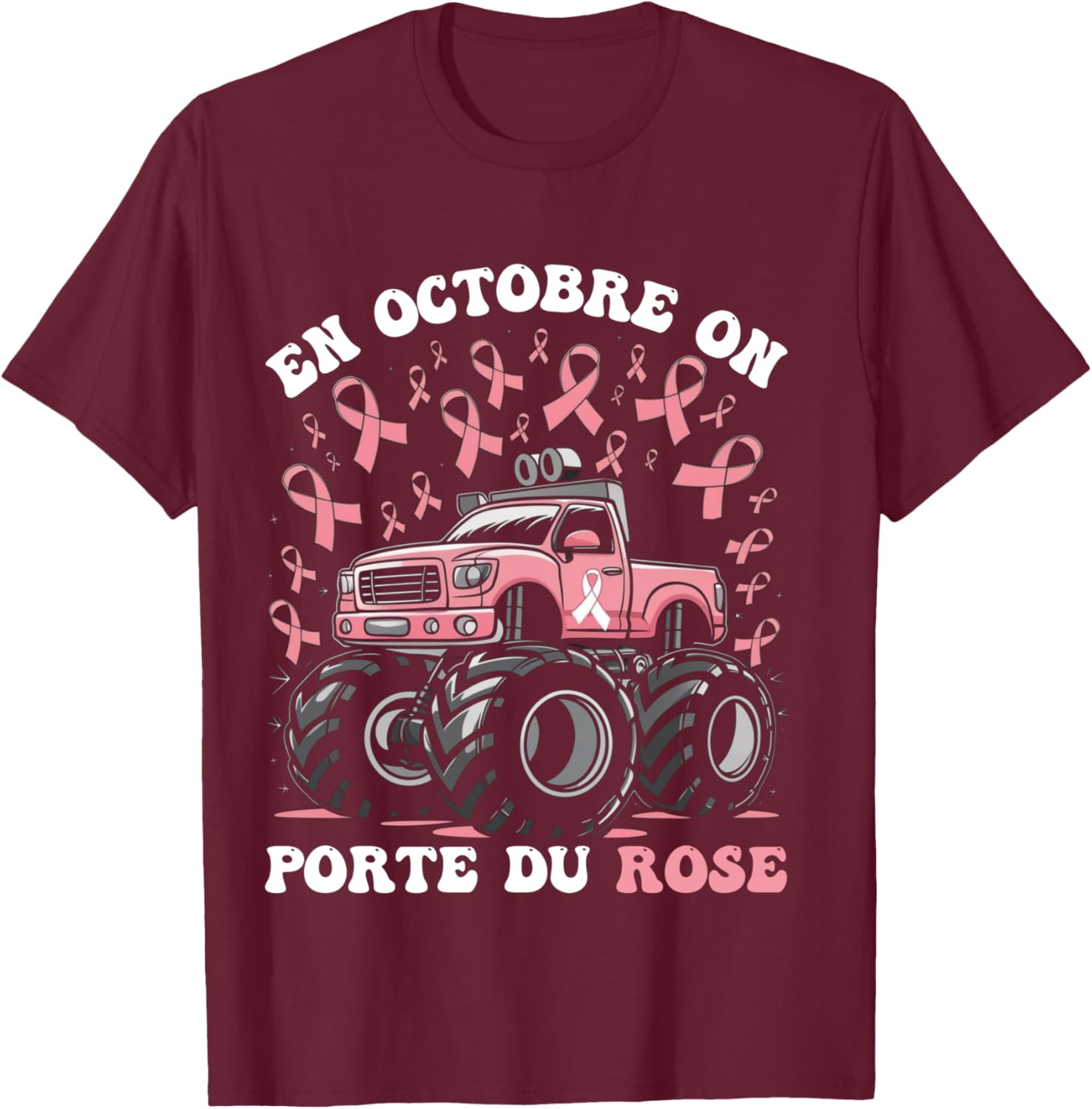 In October We Wear Pink Breast Cancer October Pink , Black, S T-Shirt - T-Shirt | Maroon