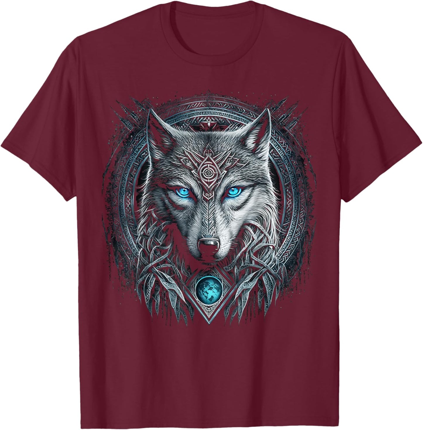 Odins Wolf Viking Norse Runes Nordmann Mythology T-Shirt - T-Shirt | Maroon