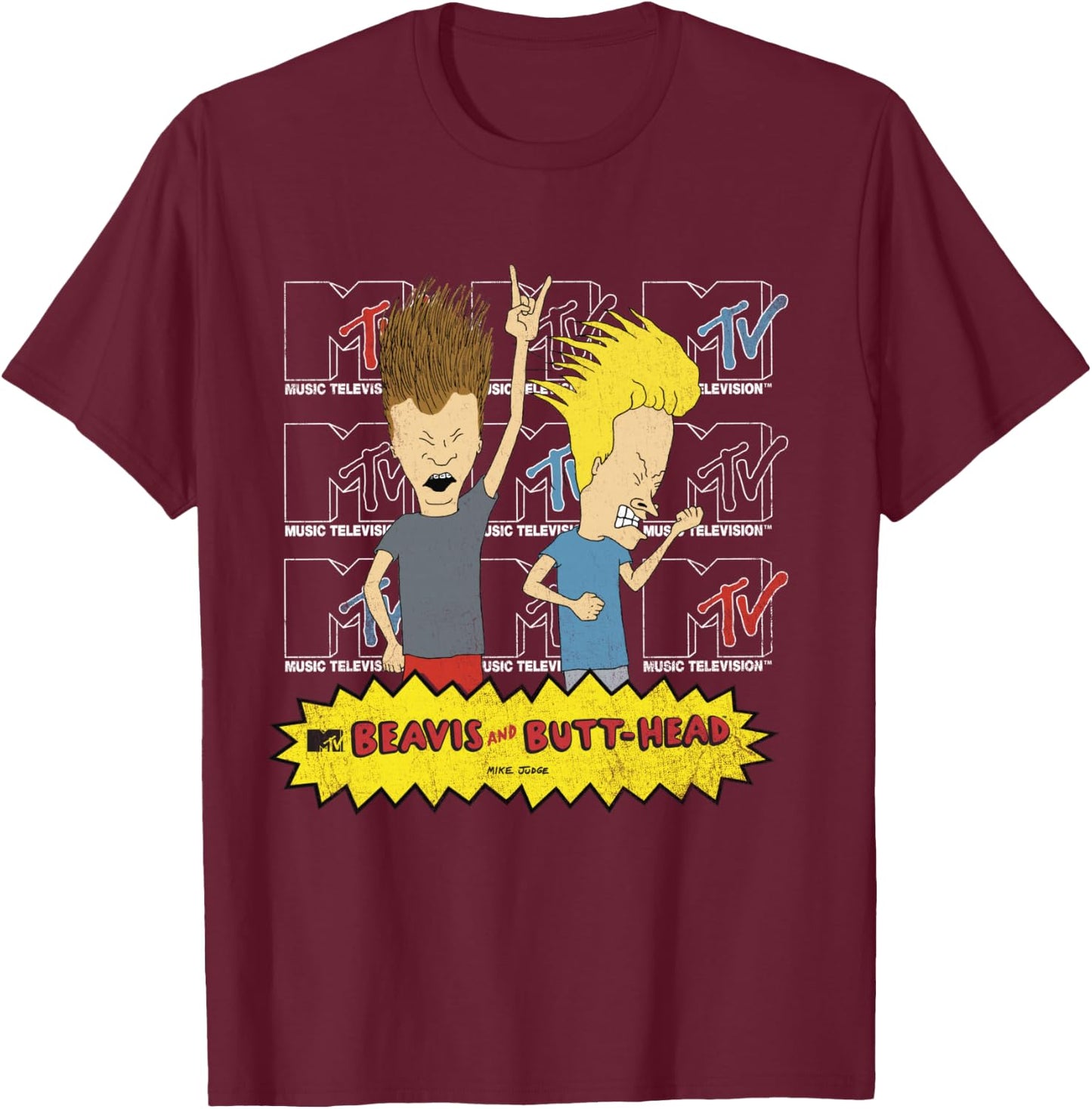MTV Logo Stacked Beavis and Butt-Head T-Shirt - T-Shirt | Maroon