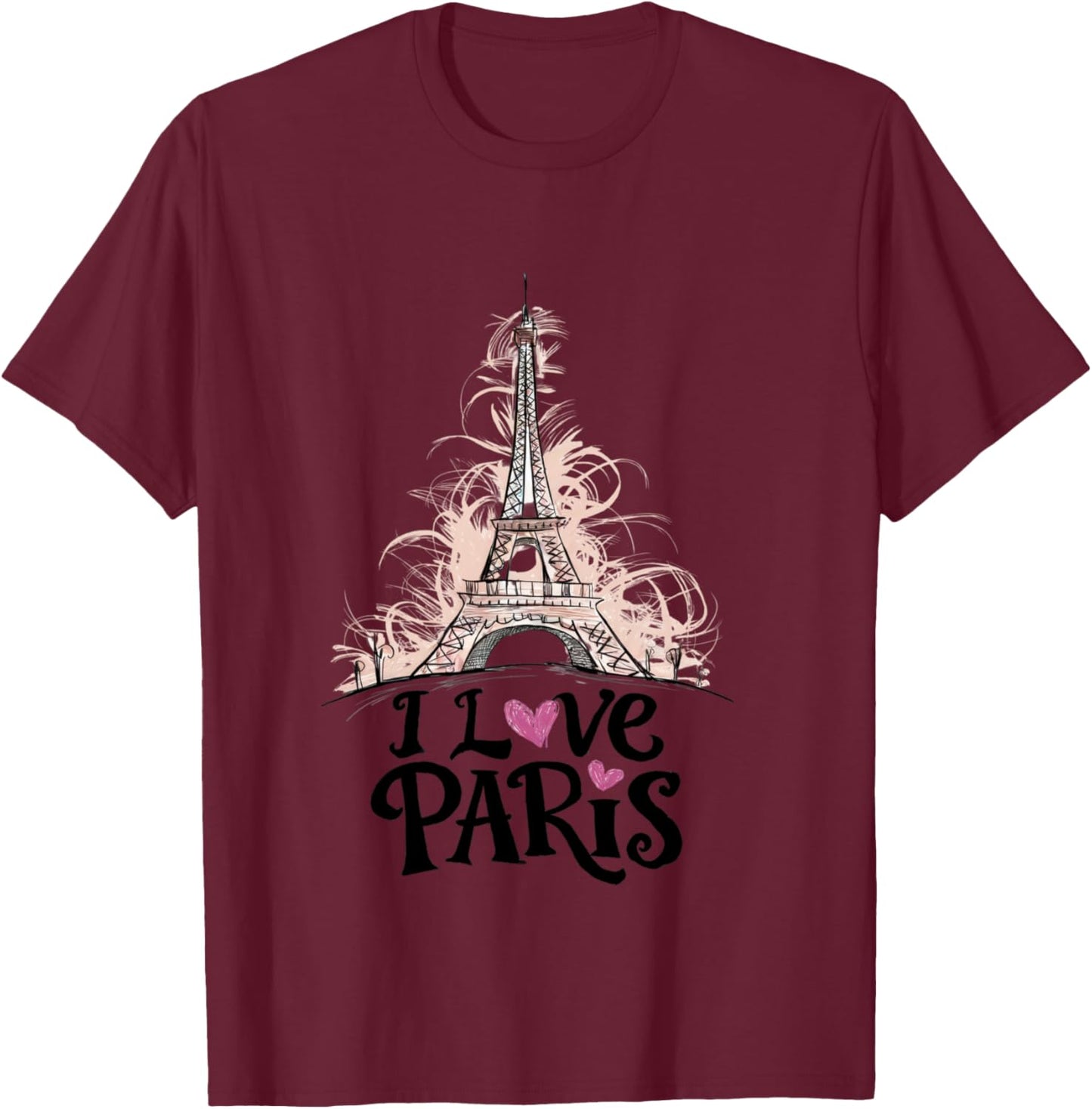 Eiffel Tower Paris Holiday France Souvenir Women Girls , grey, S T-Shirt - T-Shirt | Maroon