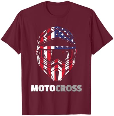 US-Flag Motocross Helmet, Dirt Bike Rider Patriotic MX Racer Women Kids Men T-Shirt - T-Shirt | Maroon