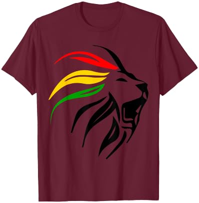 Lion Of Judah, Reggae Lion, Red Gold And Green Lion, Jah T-Shirt - T-Shirt | Maroon