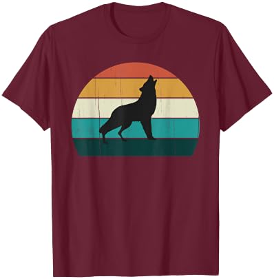 Cool Sunset Grey Wolf Howl - Retro / Vintage Wild Wolves T-Shirt - T-Shirt | Maroon