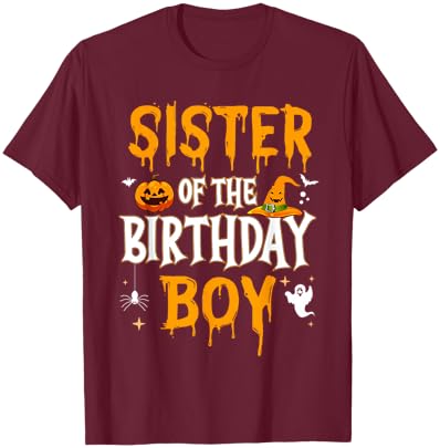 Sister of the Birthday Boy Halloween 1st Birthday Boy T-Shirt - T-Shirt | Maroon