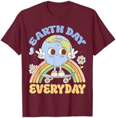 Cute Kawaii Earth Day Everyday Skateboard Rainbow T-Shirt - T-Shirt | Maroon