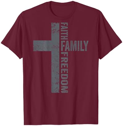 Faith Family & Freedom - Patriotic Christian Cross - ON BACK T-Shirt - T-Shirt | Maroon