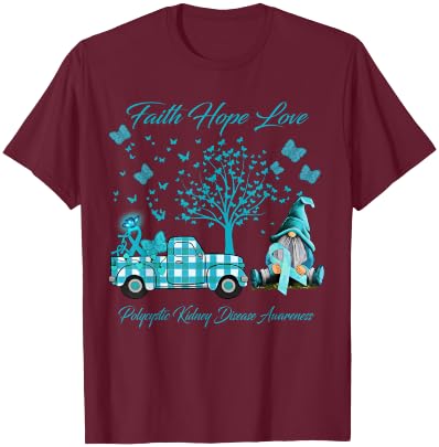 Faith Hope Love Polycystic Kidney Disease Awareness Gifts T-Shirt - T-Shirt | Maroon