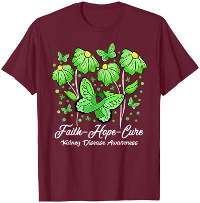 Faith Hope Cure Flower Butterfly Kidney Disease Awareness T-Shirt - T-Shirt | Maroon