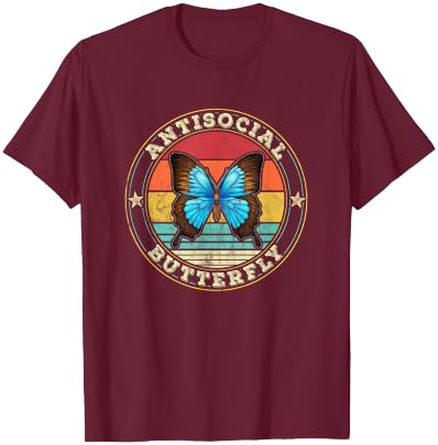 Antisocial Butterfly Vintage Retro Introvert T-Shirt - T-Shirt | Maroon
