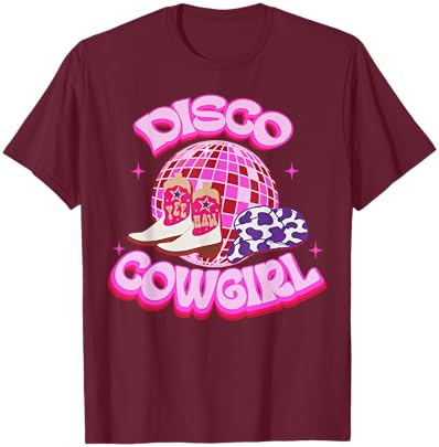 Western Cowgirl Yeehaw Pink Disco Ball Cowboy Boots & Hat T-Shirt - T-Shirt | Maroon