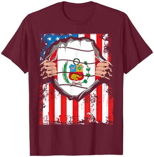 Peruvian American Grown Patriot Peru Flag from USA T-Shirt - T-Shirt | Maroon