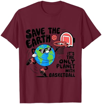 Save Earth Conservation Basketball Player Earth Day Kids T-Shirt - T-Shirt | Maroon