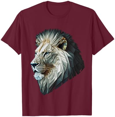 Lion Polygon Animal Print Art White Lion T-Shirt - T-Shirt | Maroon