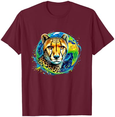 Cheetah Earth Day 2024 Save The Planet Colorful T-Shirt - T-Shirt | Maroon