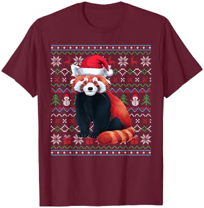 Ugly Red Panda Lovers Xmas Sweater Santa Christmas T-Shirt - T-Shirt | Maroon