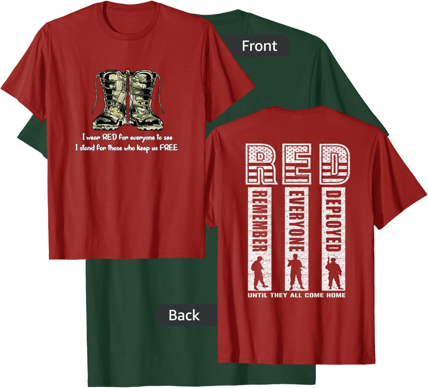 (2 Sided Print) Red Friday Military Veteran T-Shirt - T-Shirt | Forest