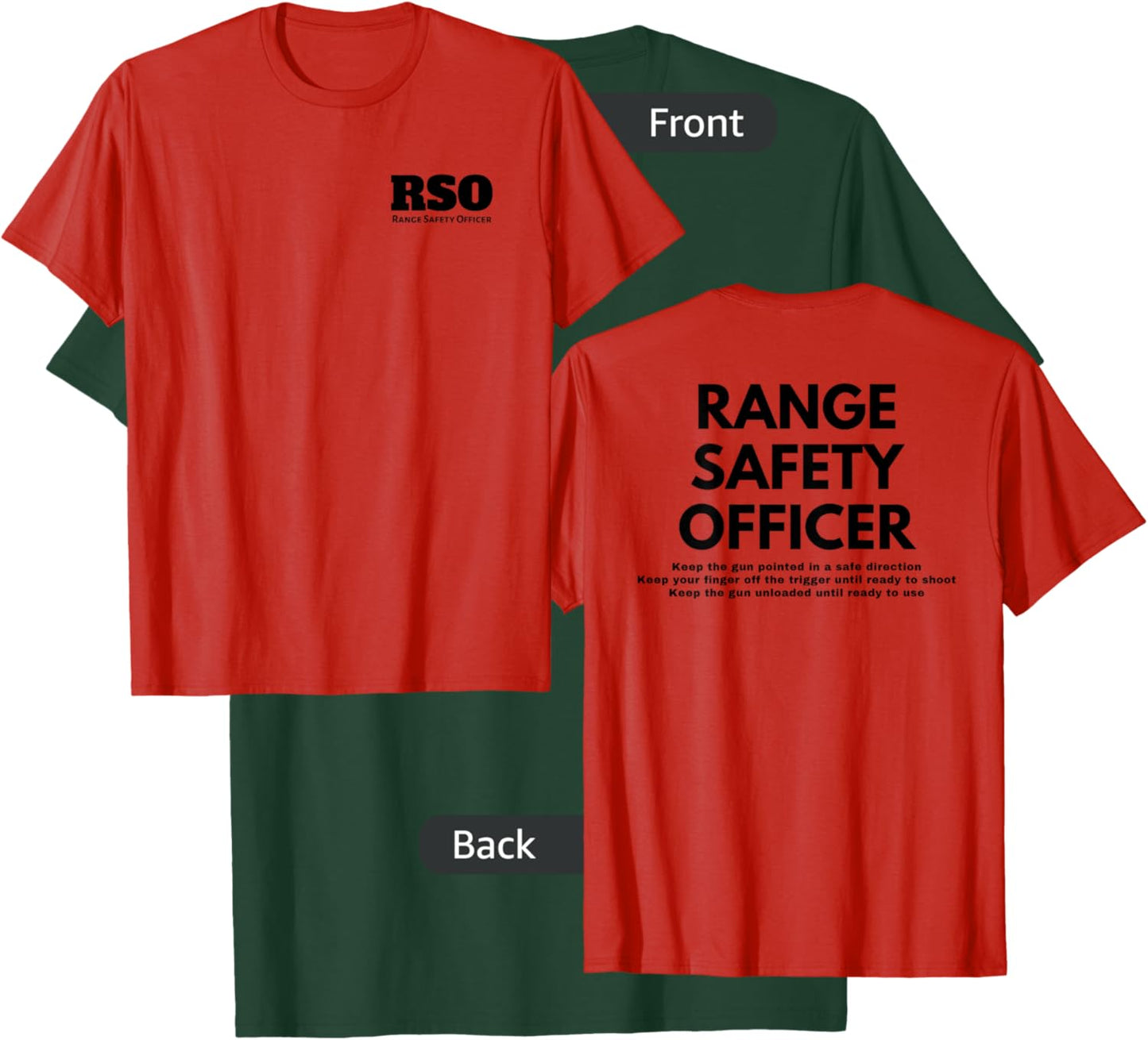 Camp Eagle Rock Range Safety Officer - Red, X-Small, Classic Fit, Double Sided Gun Safety Rules T-Shirt - T-Shirt | Forest