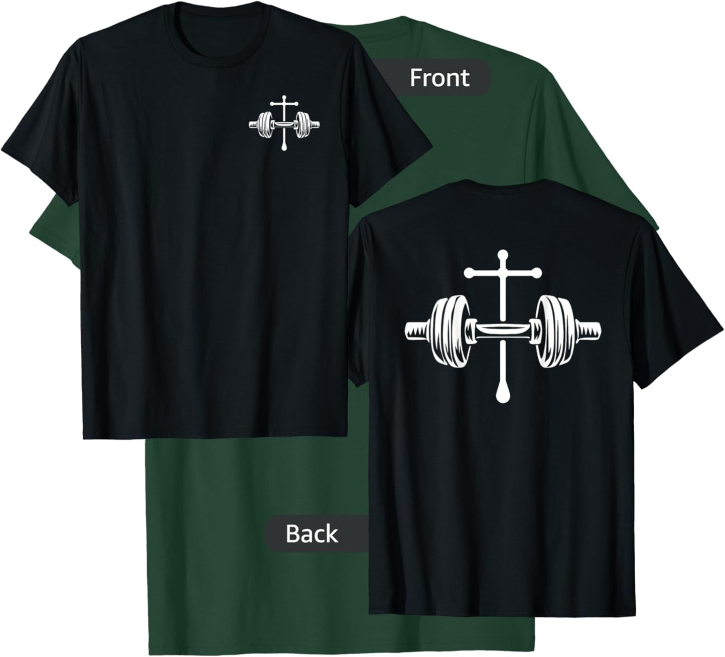 Christian Gym Cross Legend Workout Front Back Dumbbell Logo T-Shirt - T-Shirt | Forest