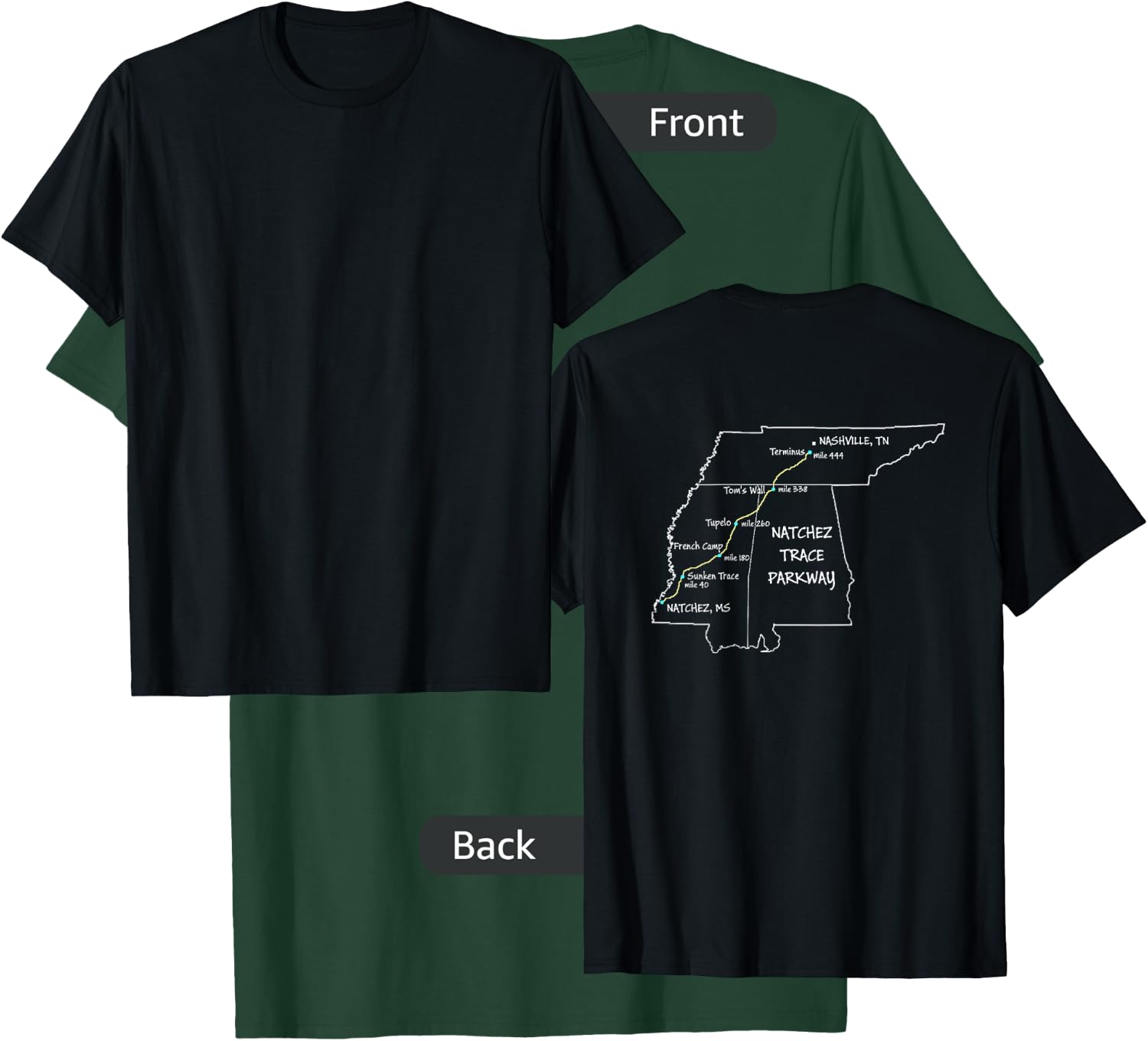 Route Map of the Natchez Trace Parkway National Scenic Trail T-Shirt - T-Shirt | Forest
