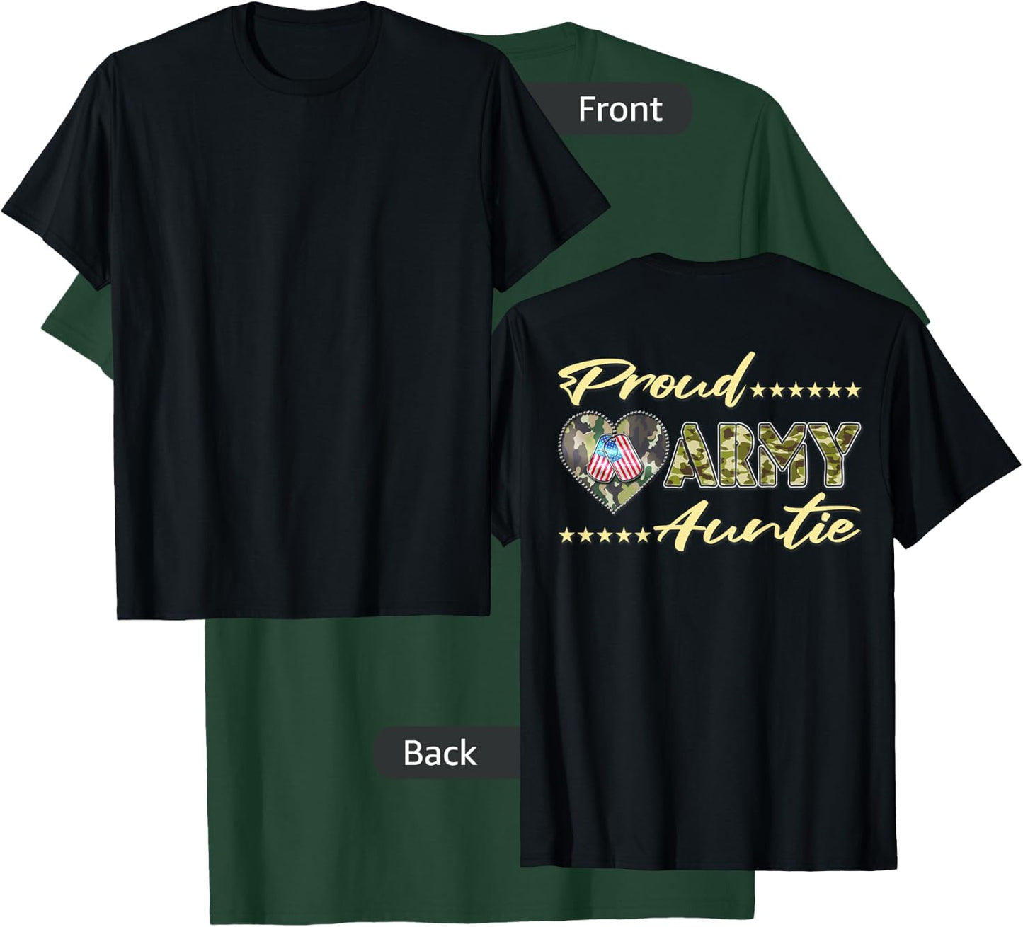 Proud Army Auntie US Flag Dog Tags Heart Military Aunt Gifts T-Shirt - T-Shirt | Forest