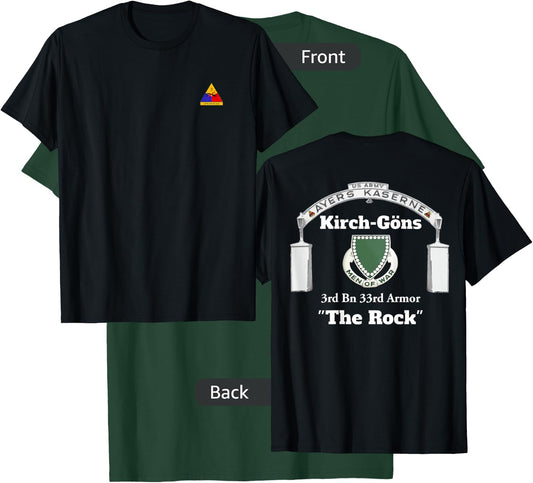 3rd AD front-Ayers Kaserne-3rd Bn 33rd Armor design on back T-Shirt - T-Shirt | Forest