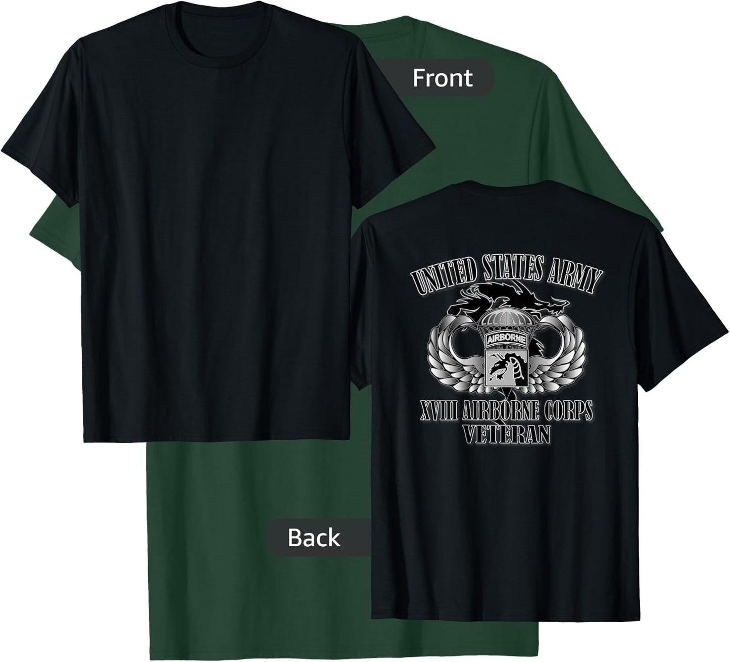 XVIII Airborne Corps- Veteran (Back Design) T-Shirt - T-Shirt | Forest