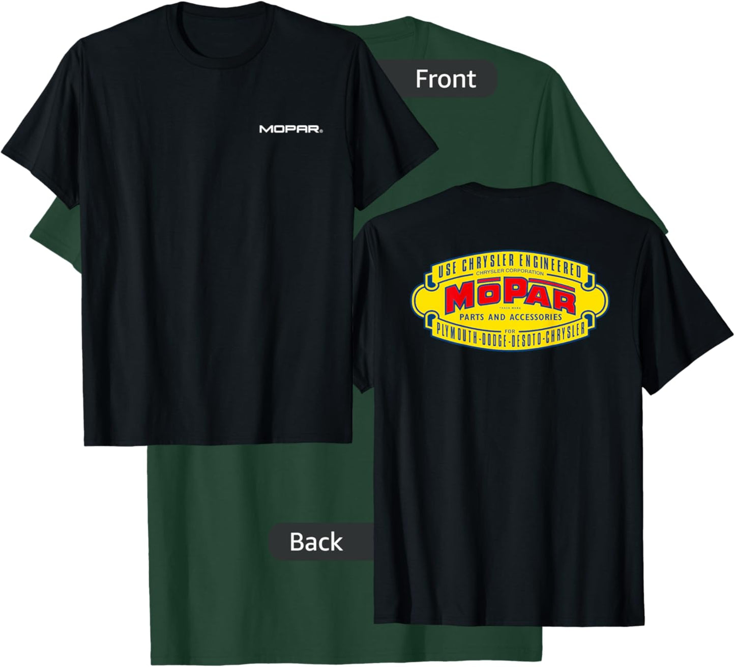 Mopar Vintage 1937-1947 Logo (Front/Back Print) T-Shirt - T-Shirt | Forest