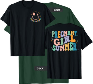 Pregnant Girl Summer Groovy (2 Sided Front+Back) T-Shirt - T-Shirt | Forest