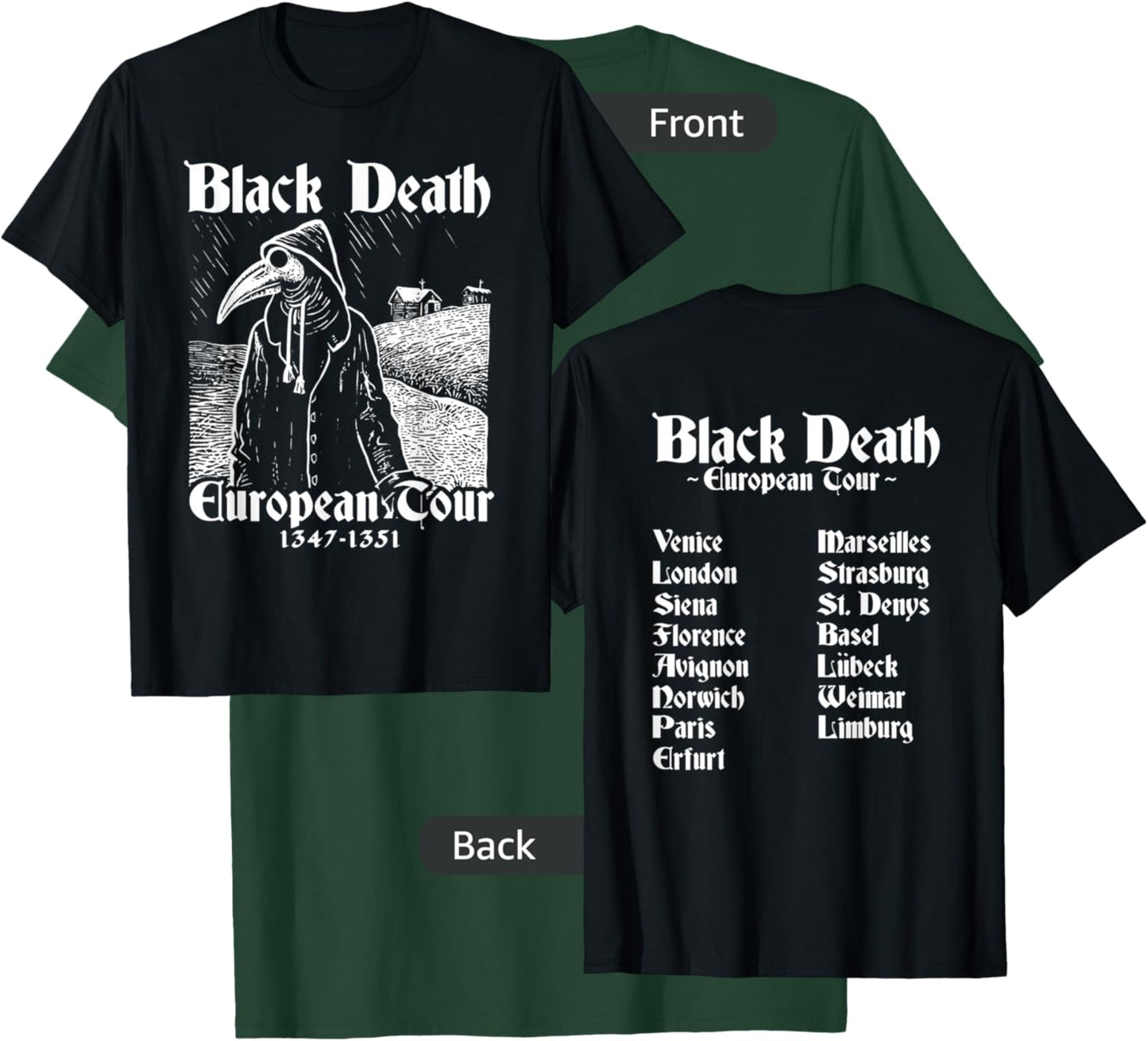 Black Death Bubonic Plague European Tour Goth Plague Doctor T-Shirt - T-Shirt | Forest