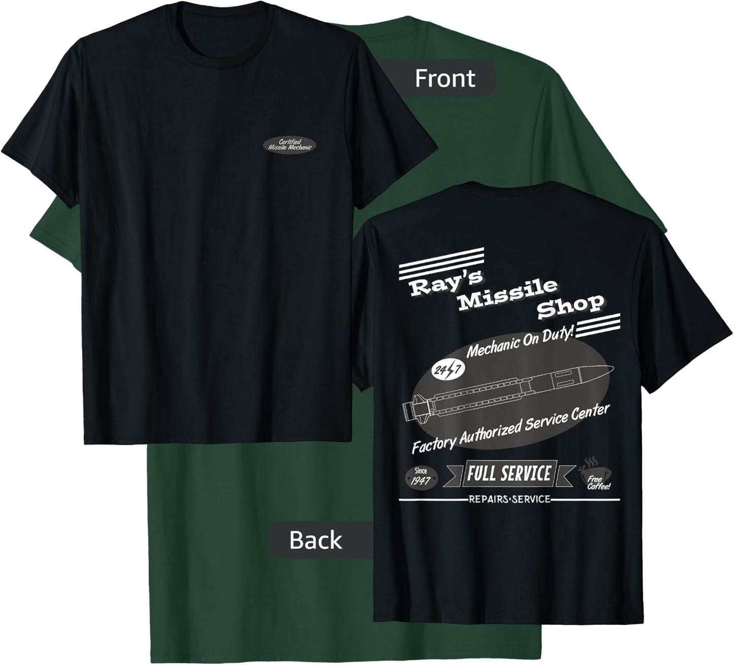 Ray's Missile Shop Certified Missile Mechanic Black, White T-Shirt - T-Shirt | Forest