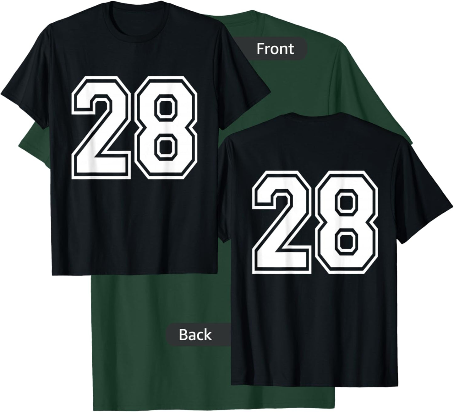 Number 28 Front + Back Varsity Sports Team 28th Birthday T-Shirt - T-Shirt | Forest