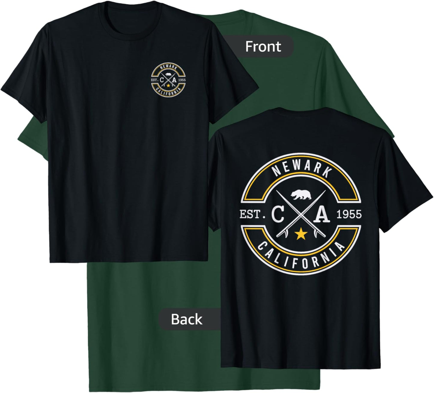 Newark California CA Retro Surfer Beach Front & Back T-Shirt - T-Shirt | Forest