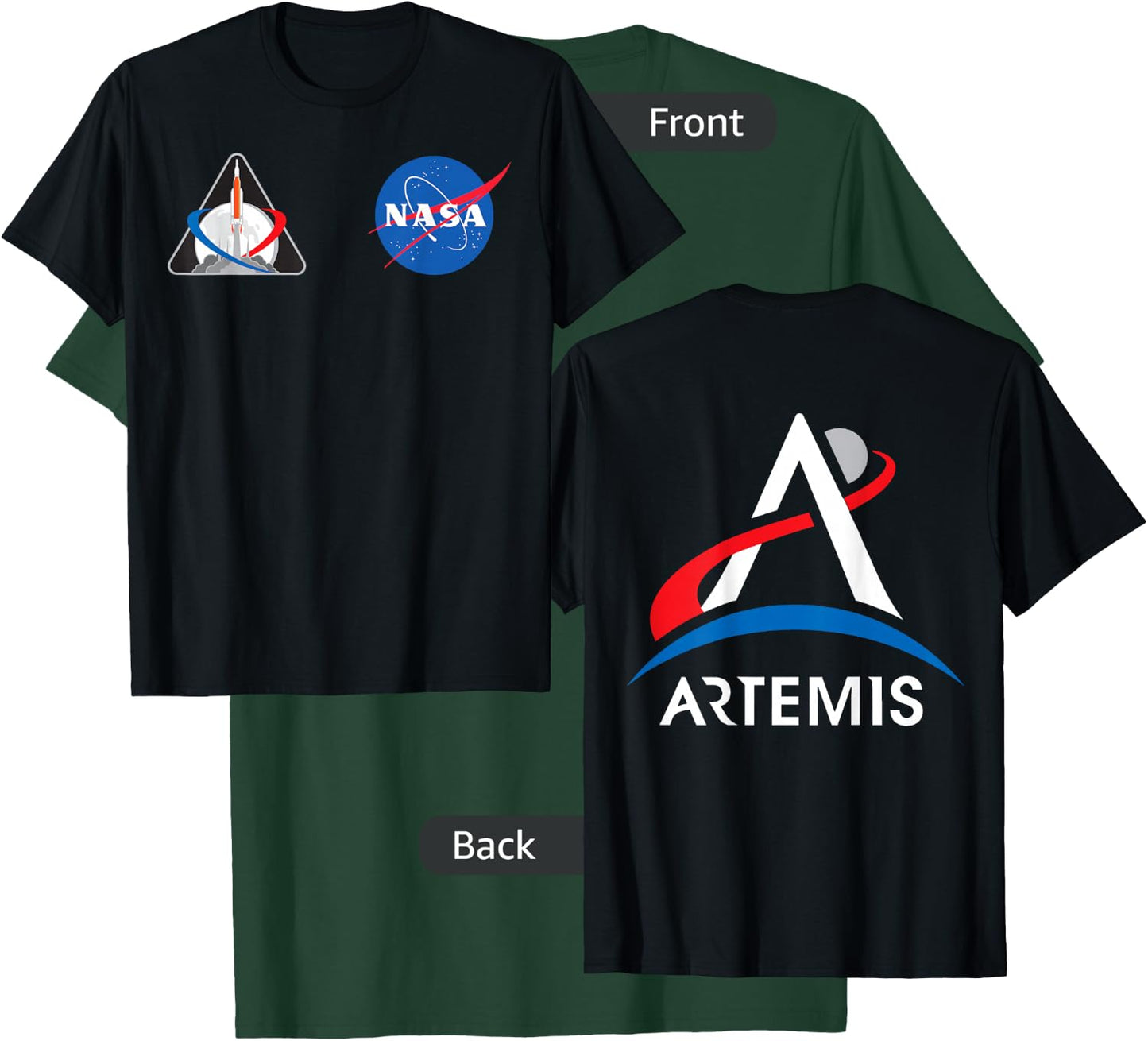 Artemis Mission 1 One Badge NASA Logo Front and Back Design T-Shirt - T-Shirt | Forest