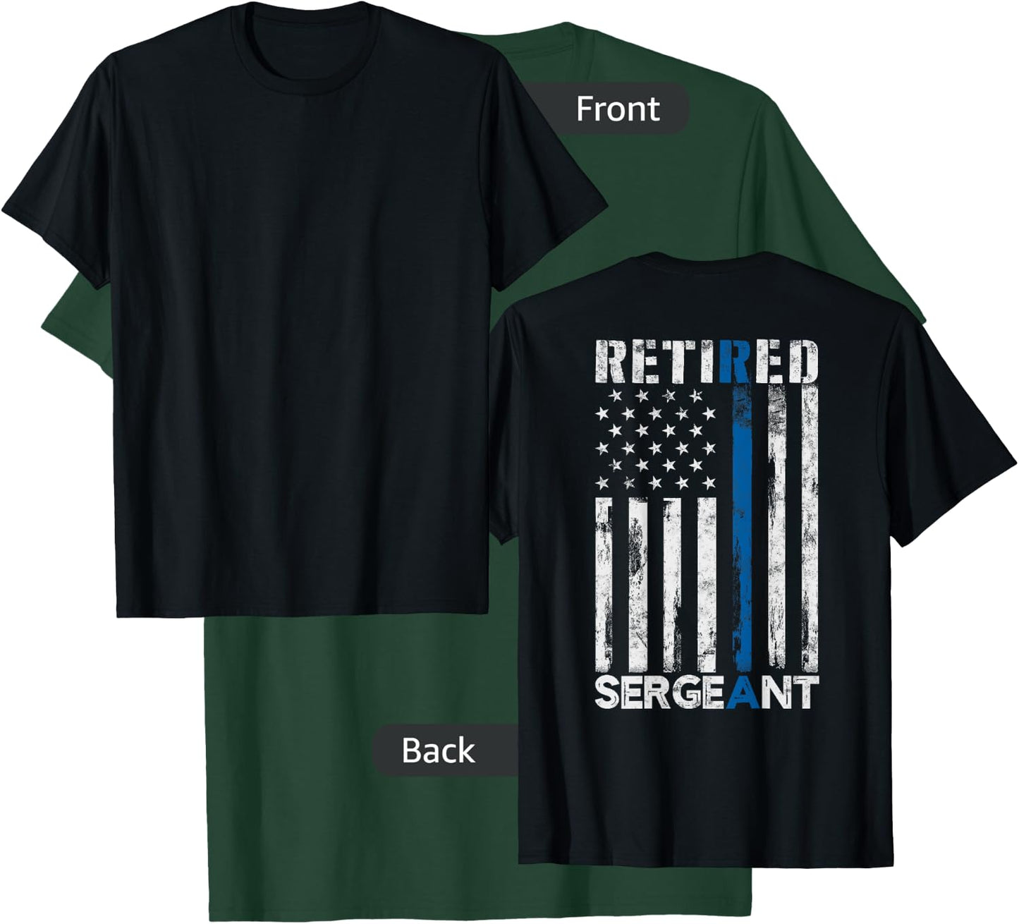 Retired Sergeant Police gift Thin Blue Line American Flag T-Shirt - T-Shirt | Forest