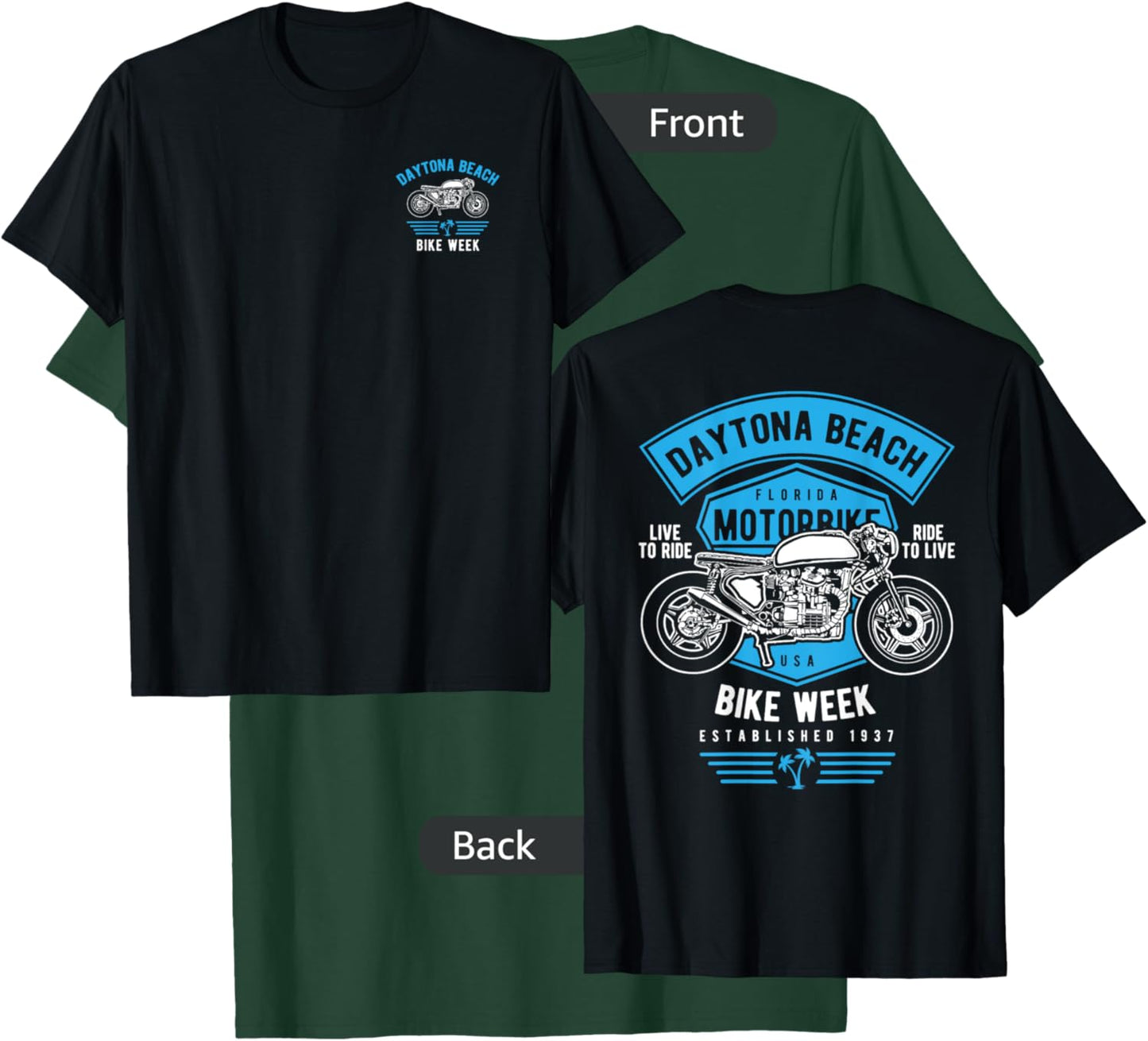 Daytona Beach Bike Week Retro Motorcycle Design Men Women Kids T-Shirt - T-Shirt | Forest