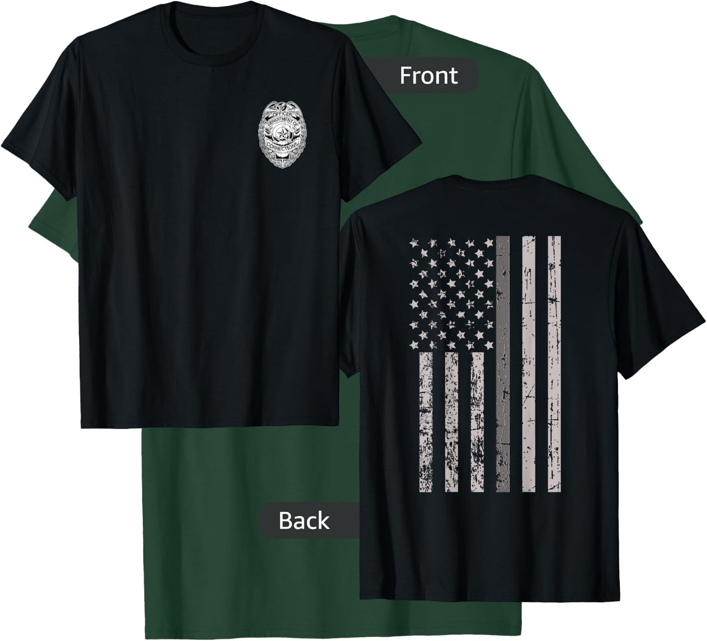 Corrections Officer Gifts Flag Thin Gray Silver Line 2-Sided T-Shirt - T-Shirt | Forest