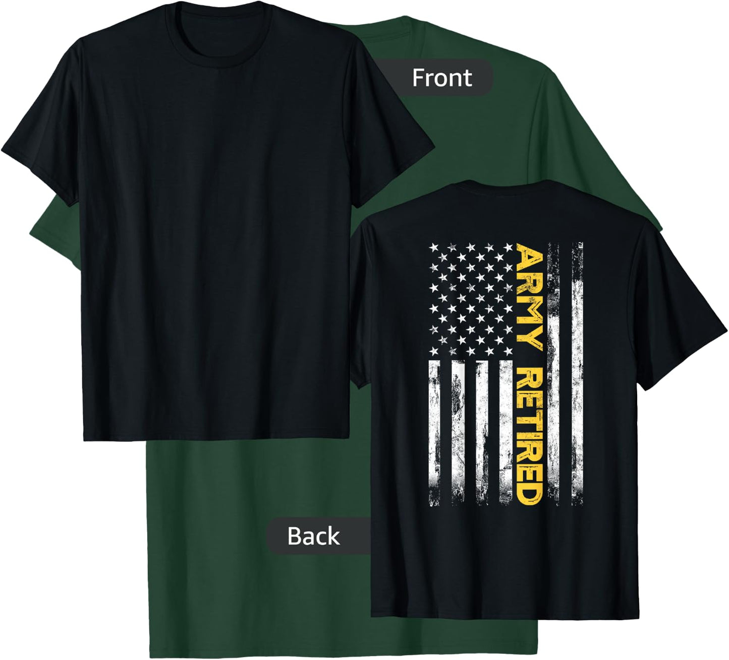 Army Retired Military Army Thin Goldline American Flag T-Shirt - T-Shirt | Forest