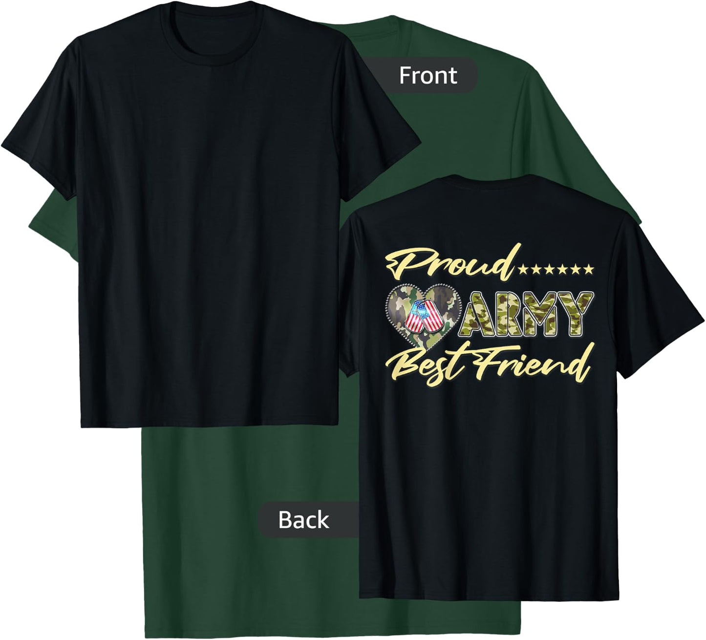 Proud Army Best Friend - US Flag Dog Tag Heart Military Gift T-Shirt - T-Shirt | Forest