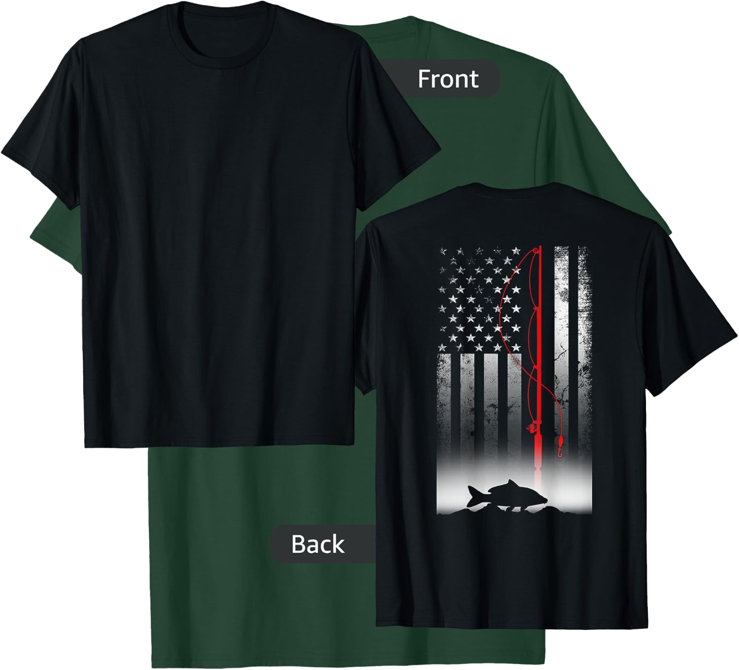 Fishing Pole American Flag Gift Patriotic Fisherman Small T-Shirt - T-Shirt | Forest