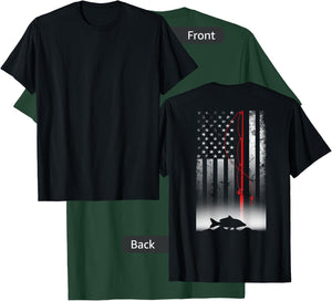Fishing Pole American Flag Gift Patriotic Fisherman Small T-Shirt - T-Shirt | Forest