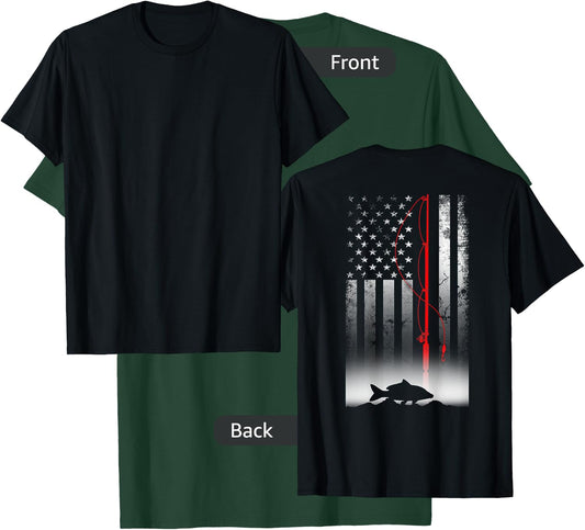 Fishing Pole American Flag Gift Patriotic Fisherman Small T-Shirt - T-Shirt | Forest