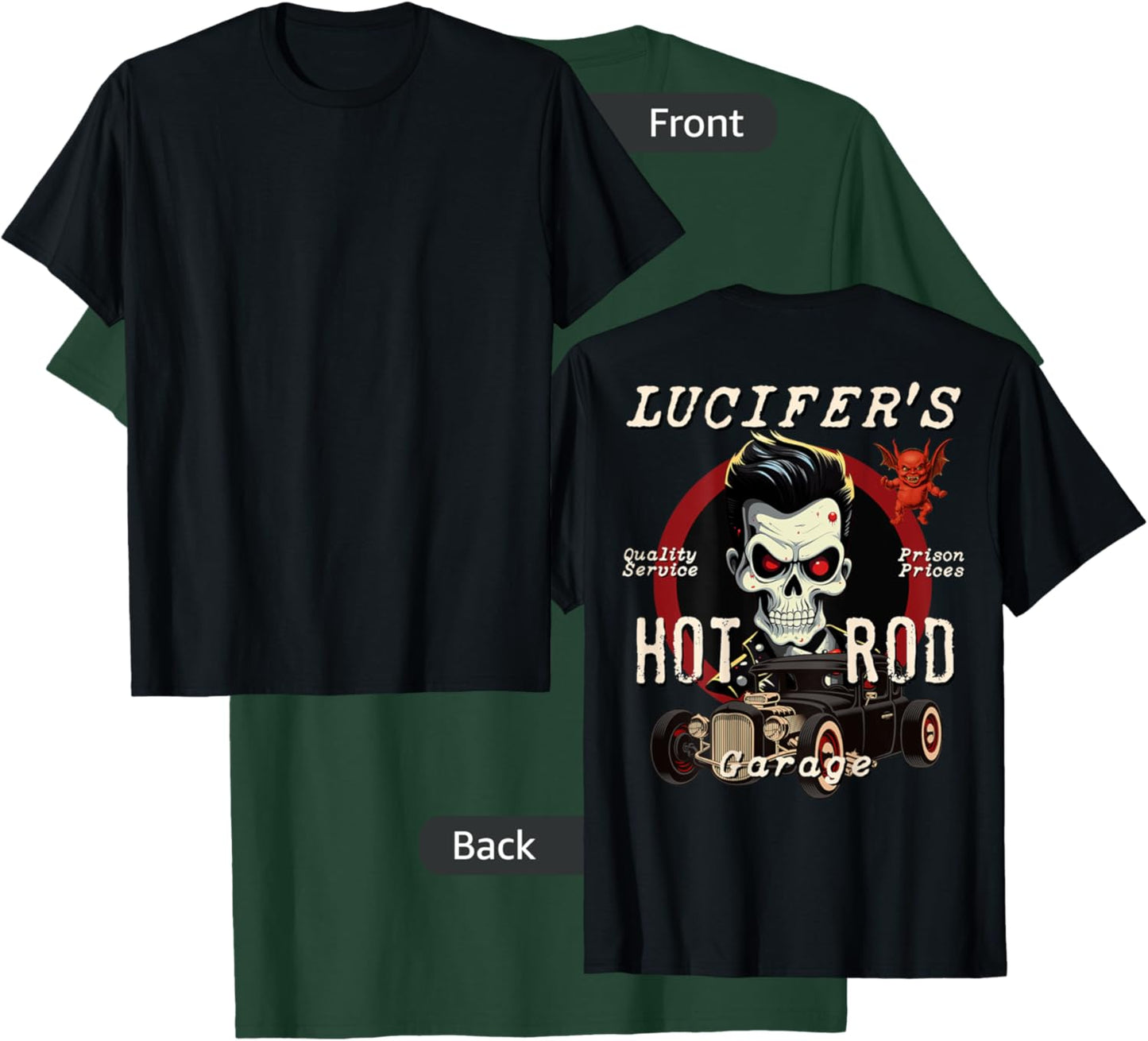 Lucifer's Hot Rod Garage Biker Rockabilly Skull Retro T-Shirt - T-Shirt | Forest