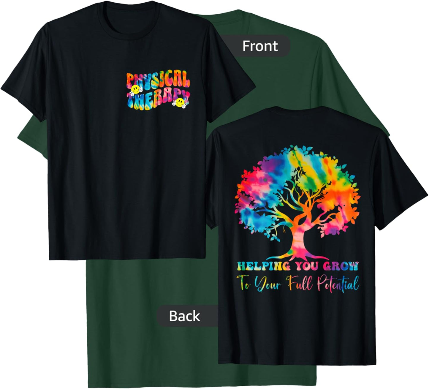 (2 SIDED) Physical Therapy Month Tie Dye Groovy PT Month 70s T-Shirt - T-Shirt | Forest