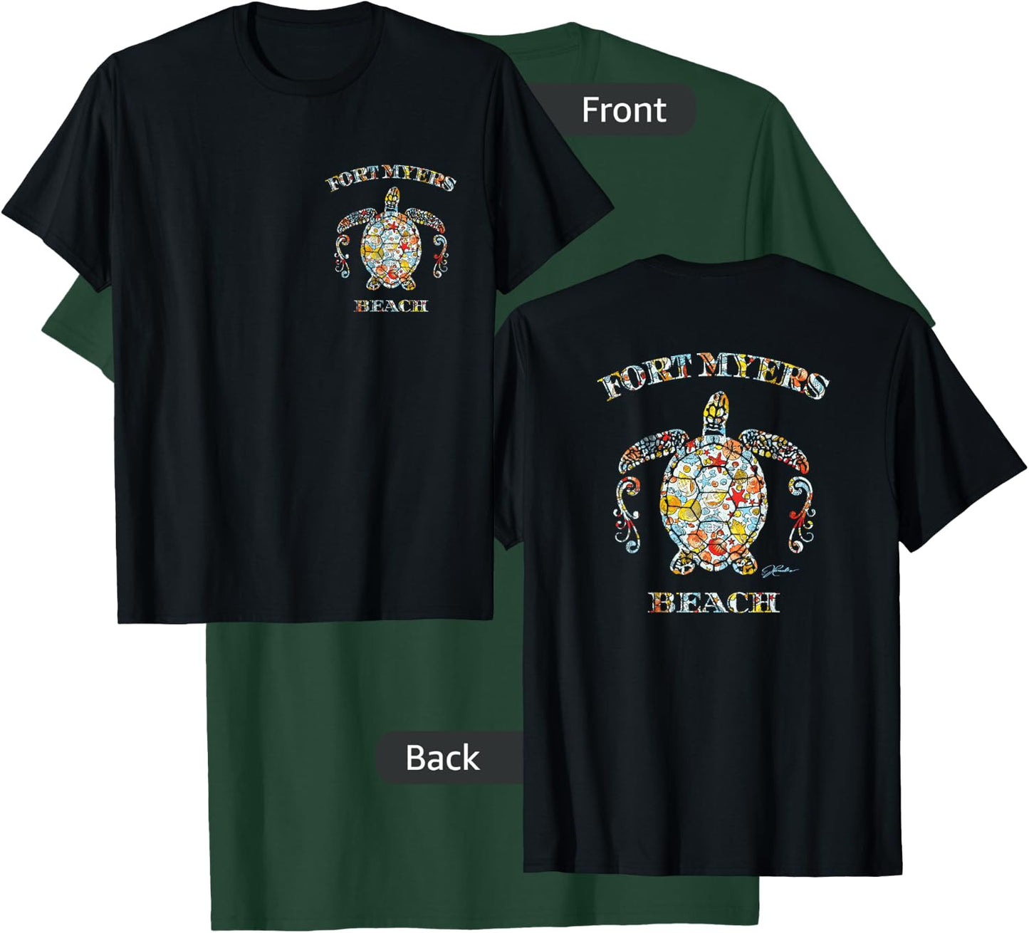 JCombs: Fort Myers Beach, Sea Turtle w/ Seashells (2-Sided) Women Girls Kids T-Shirt - T-Shirt | Forest