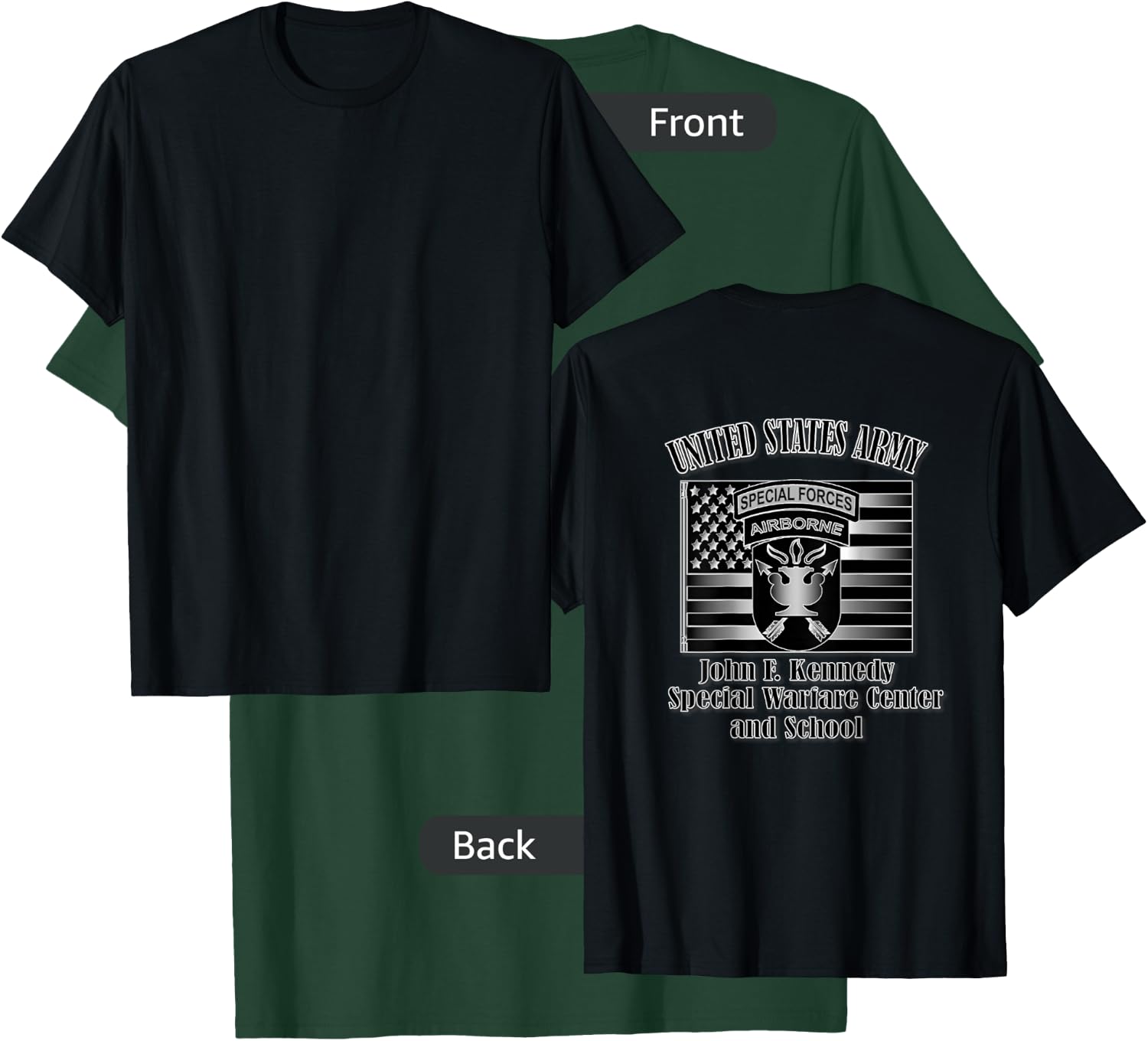 J.F.K. Special Warfare Center and School (Back Design) T-Shirt - T-Shirt | Forest